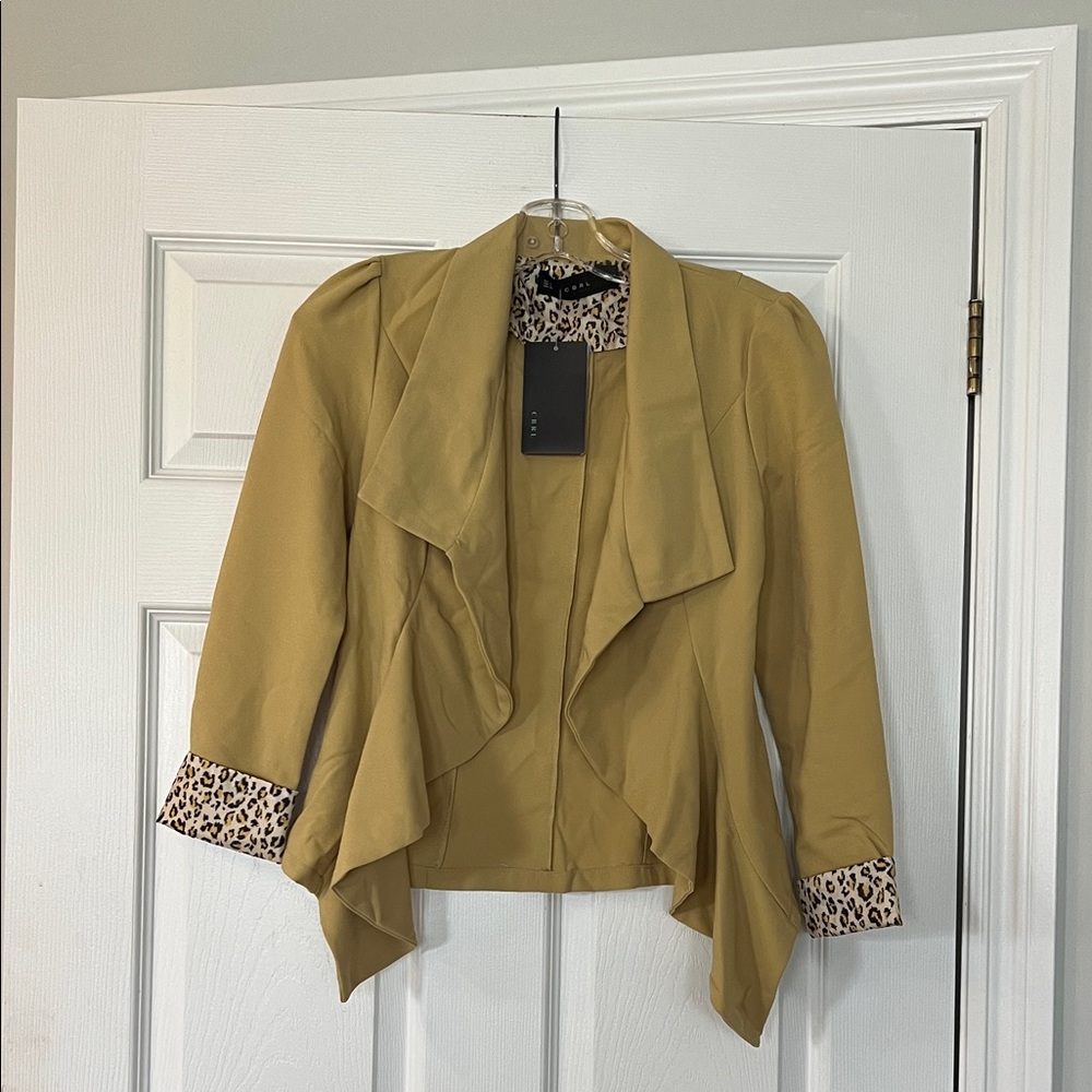 CBRL Camel Blazer with Animal Print Trim